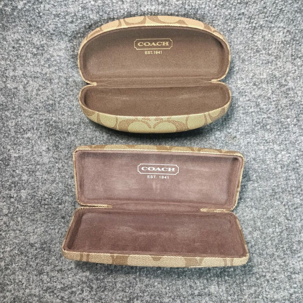 Coach Eyeglass Case Brown Signature Monogram Hard Clamshell 2ct - Picture 2 of 10
